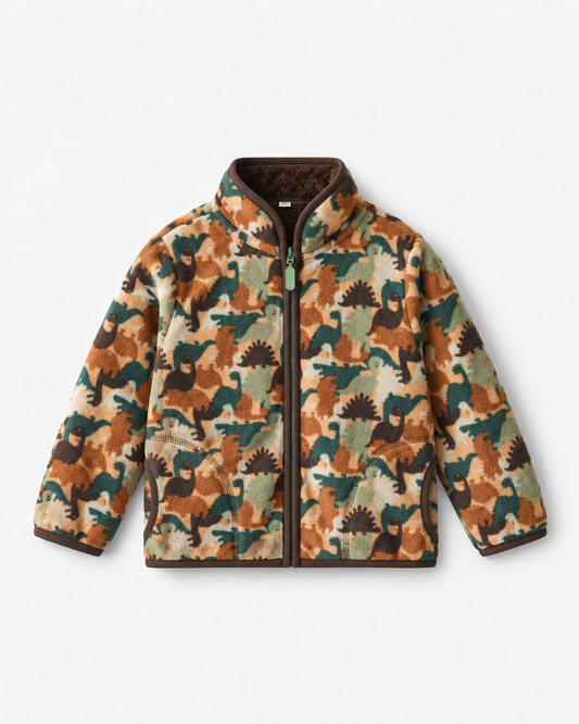 Kids' Brown Dinosaur Fleece-Lined Jacket — front product view
