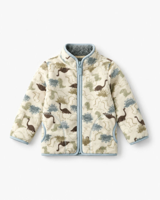 Kids' Cream Dinosaur Fleece-Lined Jacket — front product view