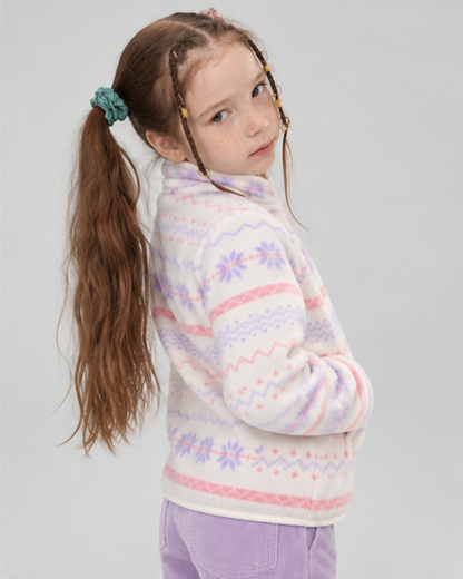 Kids' Purple Snowflake Fleece-Lined Jacket — side view worn by a child